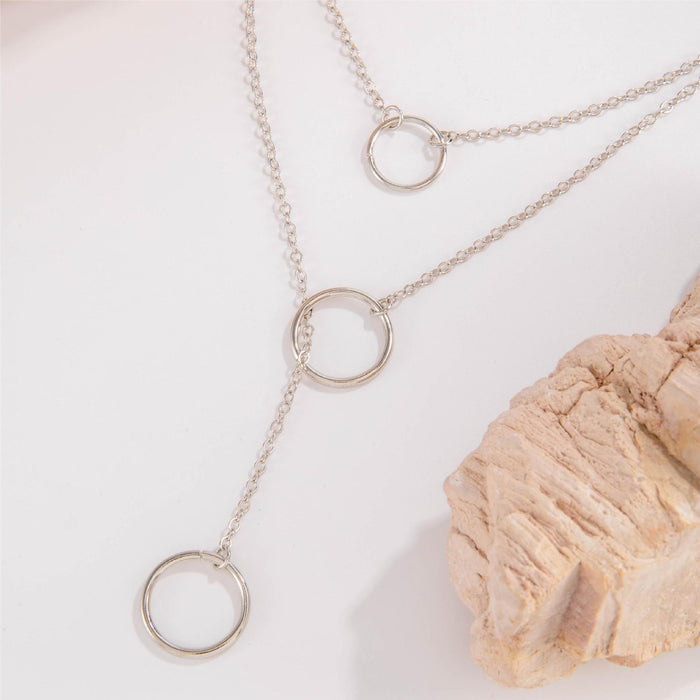 Minimalist Double-Circle Pendant Layered Necklace