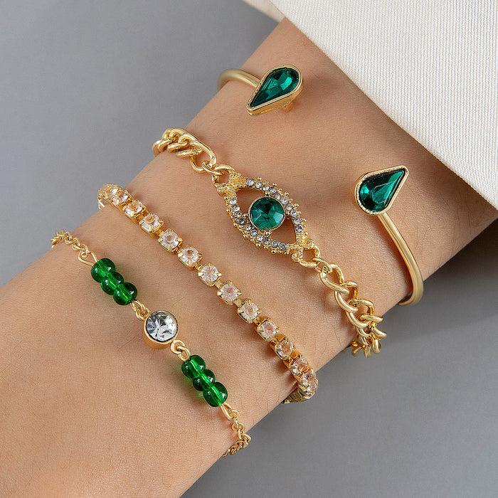 Green Gemstone Bracelet Set with Snake and Heart Design – Unique Statement Jewelry