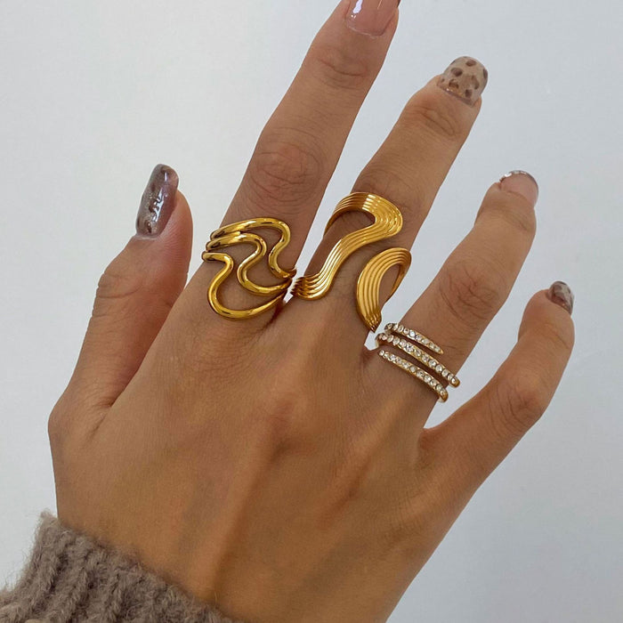 Stainless steel gold exaggerated ring