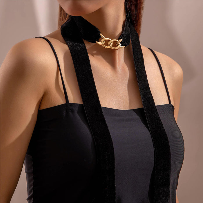 Vintage Velvet Choker Necklace with Geometric Pendant