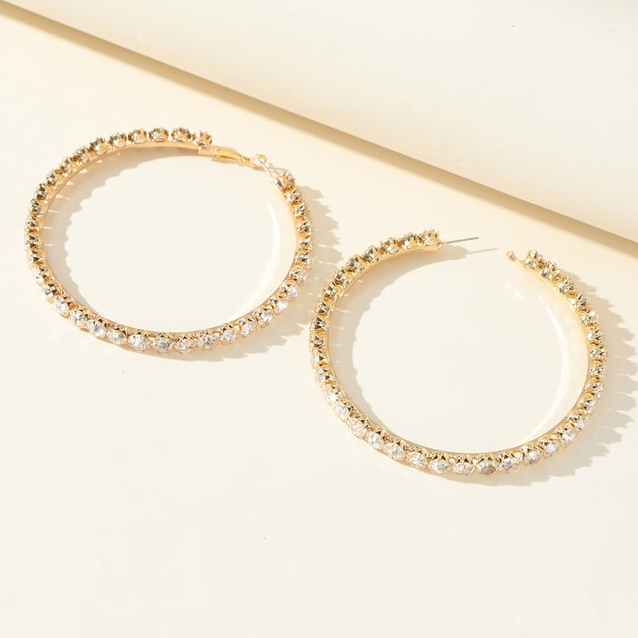 Exaggerated Rhinestone Hoop Earrings - Sparkling Large Dangles for a Chic Look