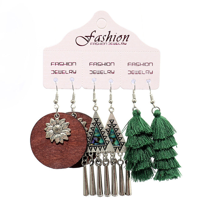 Bohemian Leather and Wood Earrings with Vintage Ethnic Style