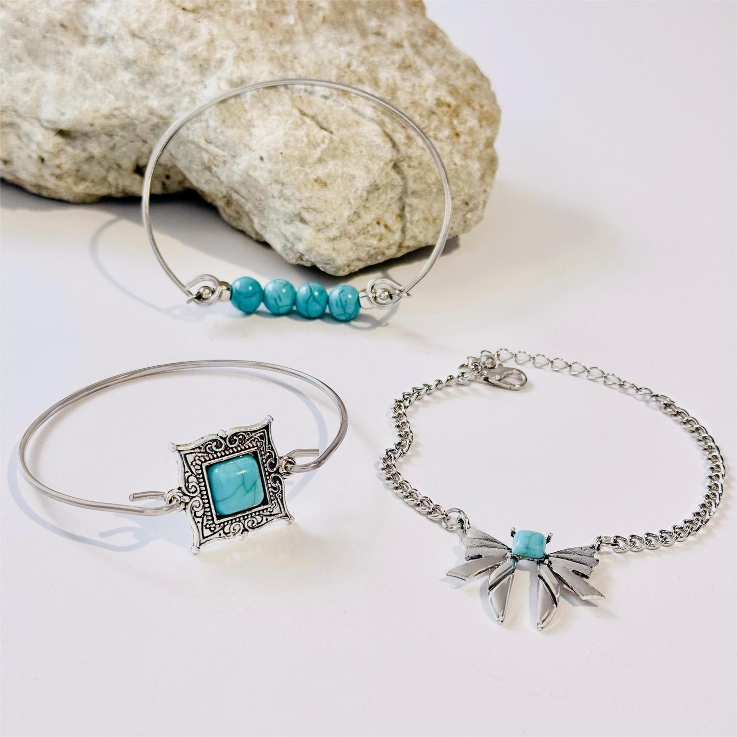 Bohemian Turquoise Leaf and Butterfly Bracelet Set – Ethnic Flower Jewelry