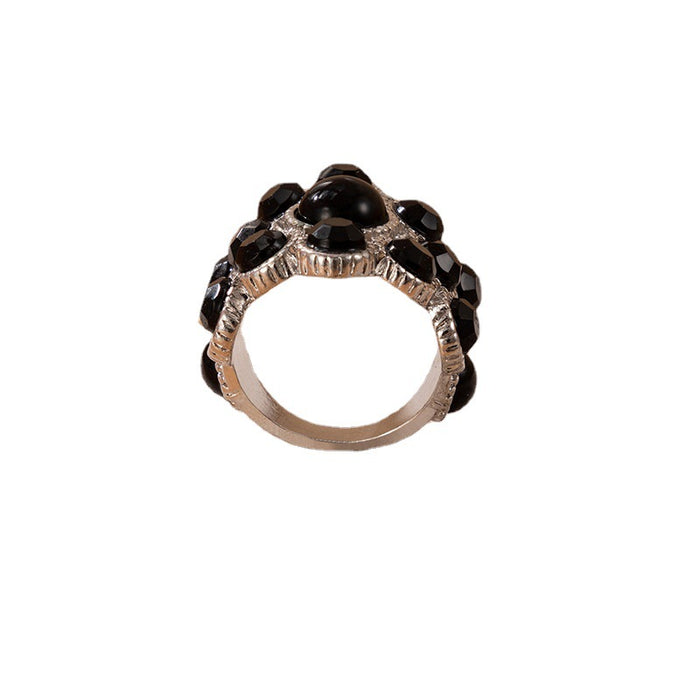 Punk Black Gemstone Rings - 1pc Set