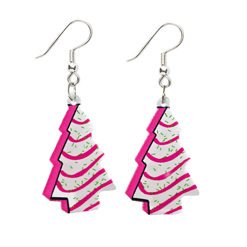 Pink Acrylic Christmas Santa Claus Christmas Tree Rugby Lightning Earrings - wallojewerly 