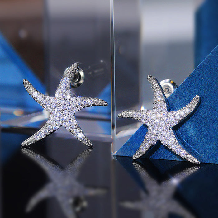 Pendientes de estrella de mar con circonitas y diamantes completos Pendientes de circonitas para mujer