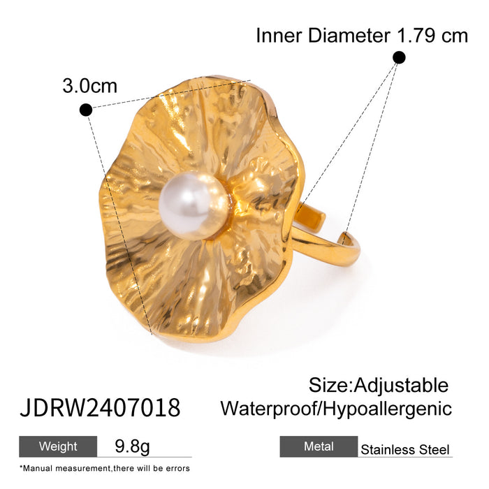 Stainless steel pearl exaggerated ring