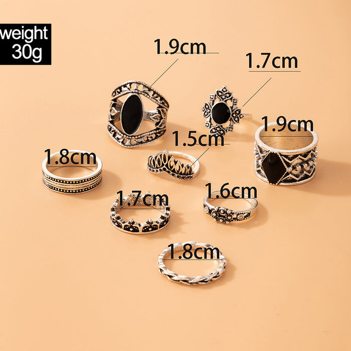 Black oil drip vintage hollow ring 8-piece set