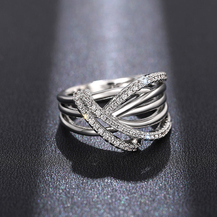 Irregular winding design jewelry light luxury zircon ring