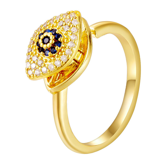Wholesale diamond-encrusted blue-eyed evil eye rotating ring