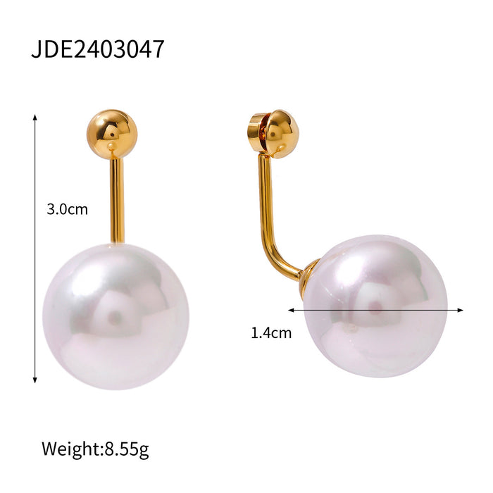 16K Gold-Plated Stainless Steel Pearl Earrings - Minimalist Double Pearl Jewelry for Women