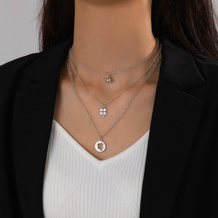 Layered Minimalist Pendant Necklace - Triple-Layer Fashion Statement Chain