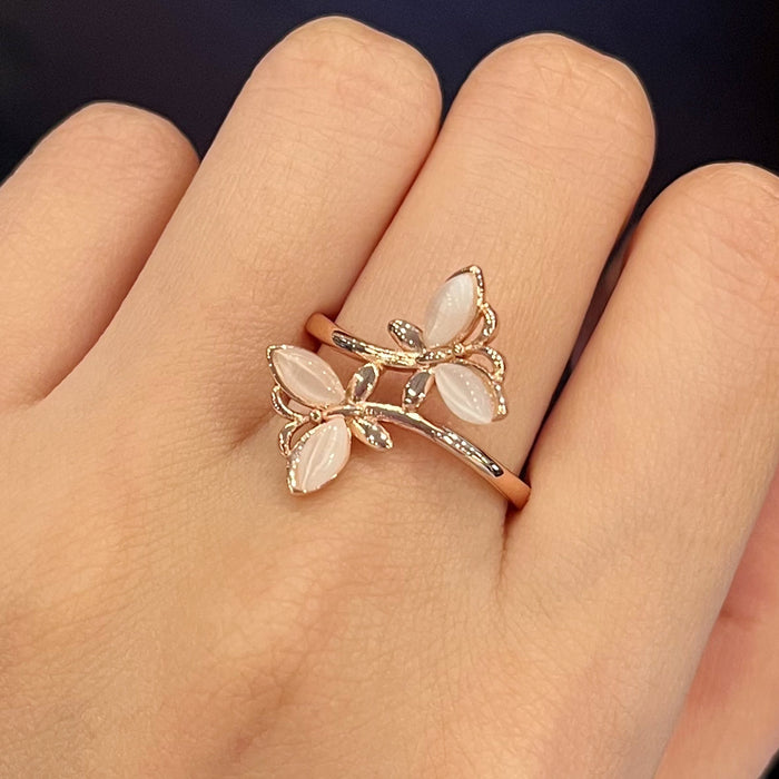 Anillo de flor de ojo de gato de imitación, ligero, de lujo, versátil, para mujer