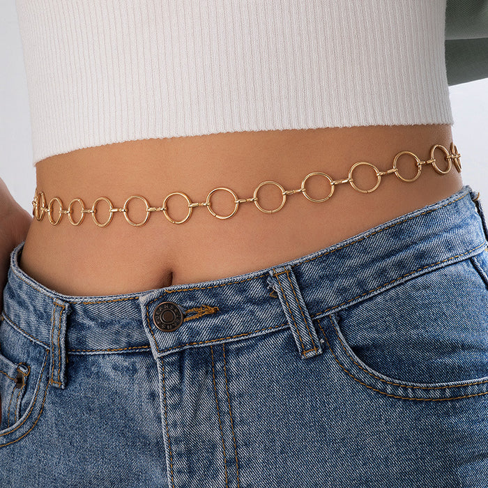 Metal ring geometric punk style retro single layer waist chain