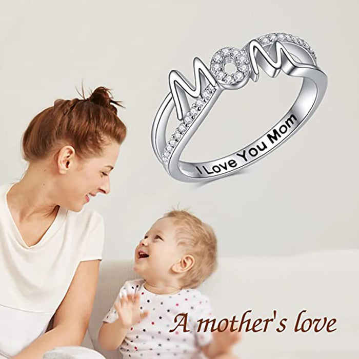 Micro-inlaid zircon ring MOM series Mother's Day gift