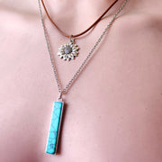 Retro Sunflower Design Double-Layer Necklace with Leather Cord - wallojewerly 
