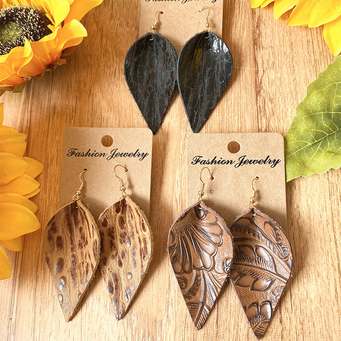 Vintage Leaf Earrings with Simple and Elegant Leather Design