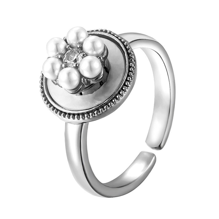 Wholesale adjustable copper micro-painted pearl flower ring