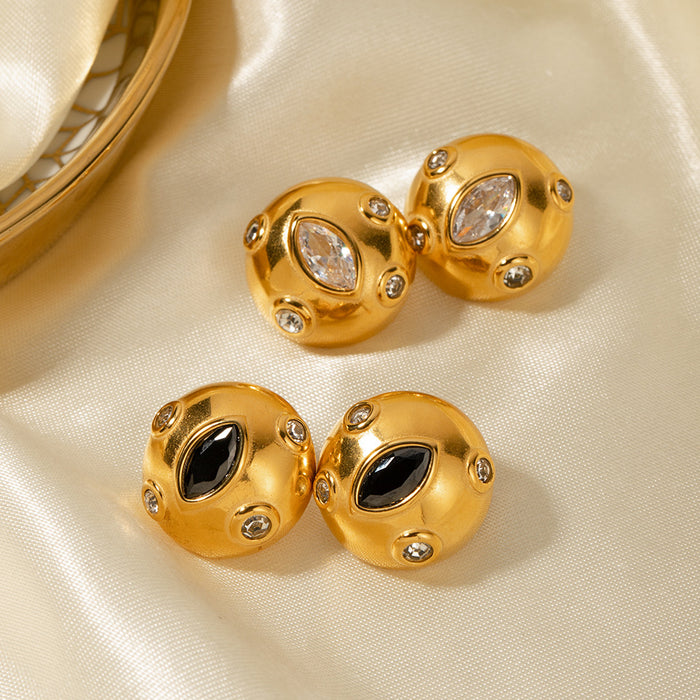Pendientes de acero inoxidable chapado en oro de 18 quilates con incrustaciones de circonitas cúbicas - Joyas de diseño vintage para mujer