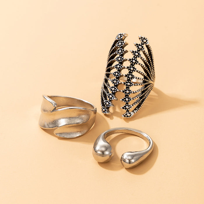 Shell Geometric Beach Style 3-Piece Ring Set