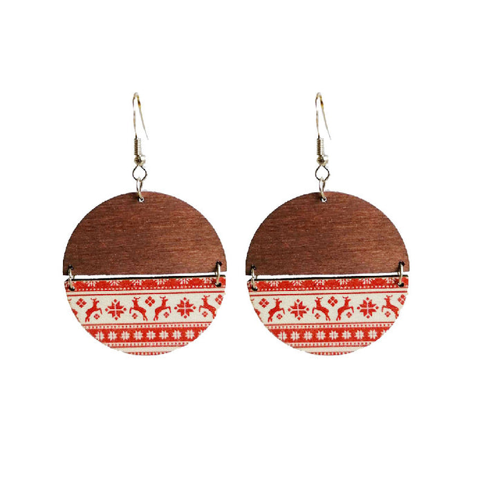 Bohemian Christmas Pattern Patchwork Earrings with Simple Plaid and Stripes