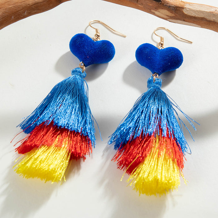 Bohemian color matching tassel earrings peach heart holiday style earrings