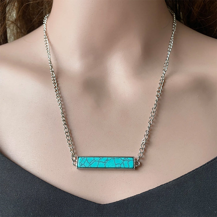 Minimalist Western Cowboy Necklace with Geometric Turquoise Pendant