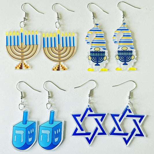 Hanukkah Candle Star Elf Acrylic Earrings - wallojewerly 