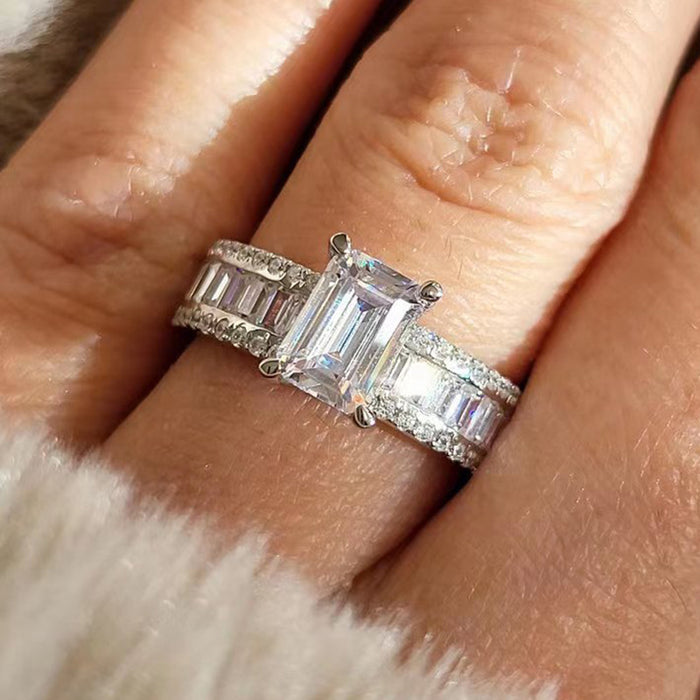 Imitation Moissanite Sugar Cube Ring, Simple Fashion Jewelry