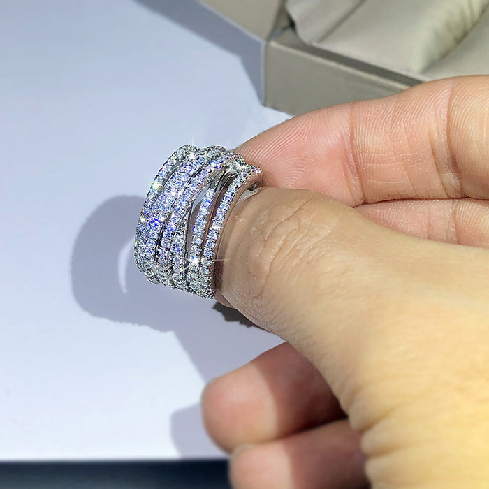 Anillo exagerado con microincrustaciones de circonitas Anillo de diseño vanguardista japonés y coreano