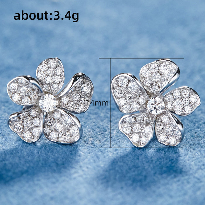 Small fresh flower earrings sparkling zircon earrings