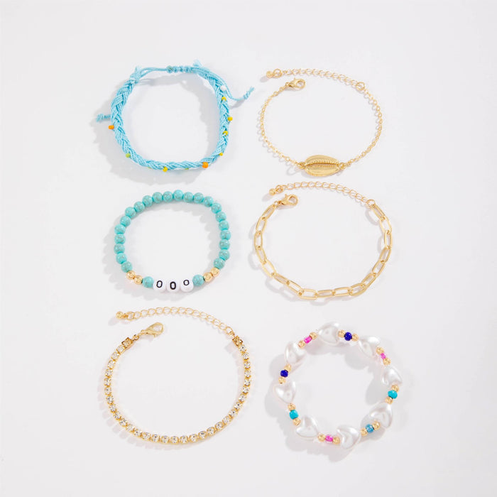 Starfish and Turquoise Bracelet Set - Six-Piece Beach Style Jewelry