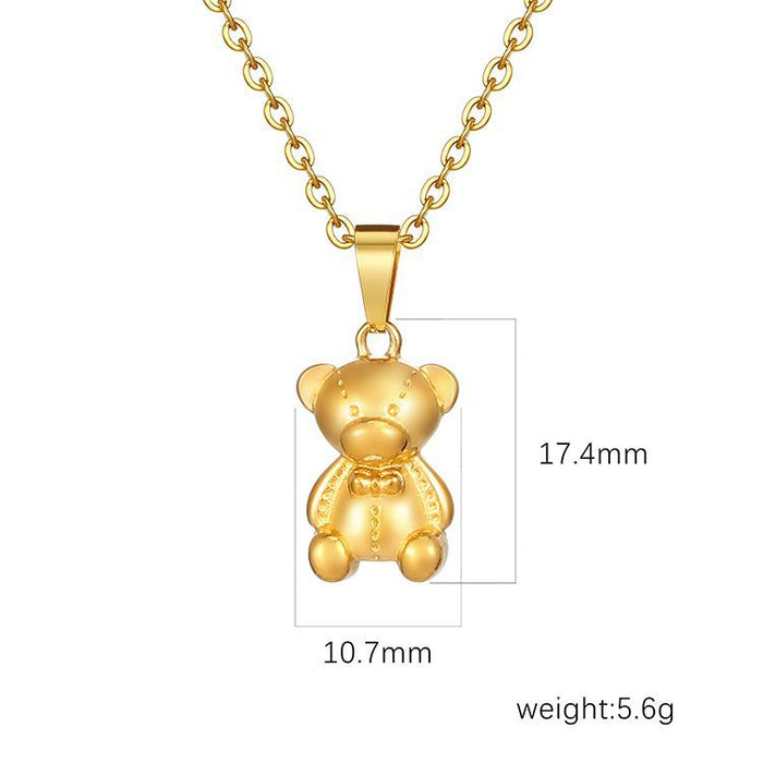 Bear Pendant Necklace, Vintage 18K Mini Stainless Steel Jewelry