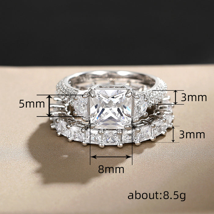 Zircon row diamond ring sterling silver luxury fashion ring