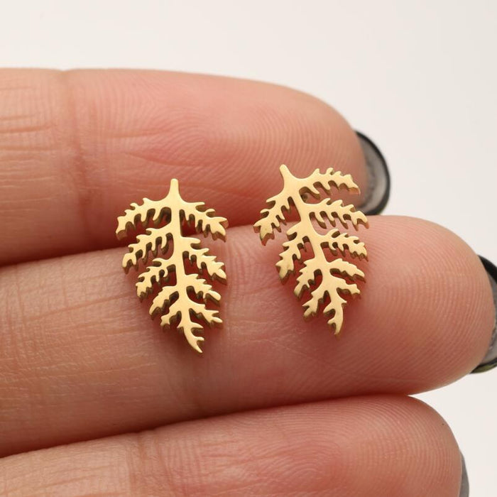 Geometric Leaf Stainless Steel Stud Earrings - Simple and Elegant Jewelry for Spring and Summer