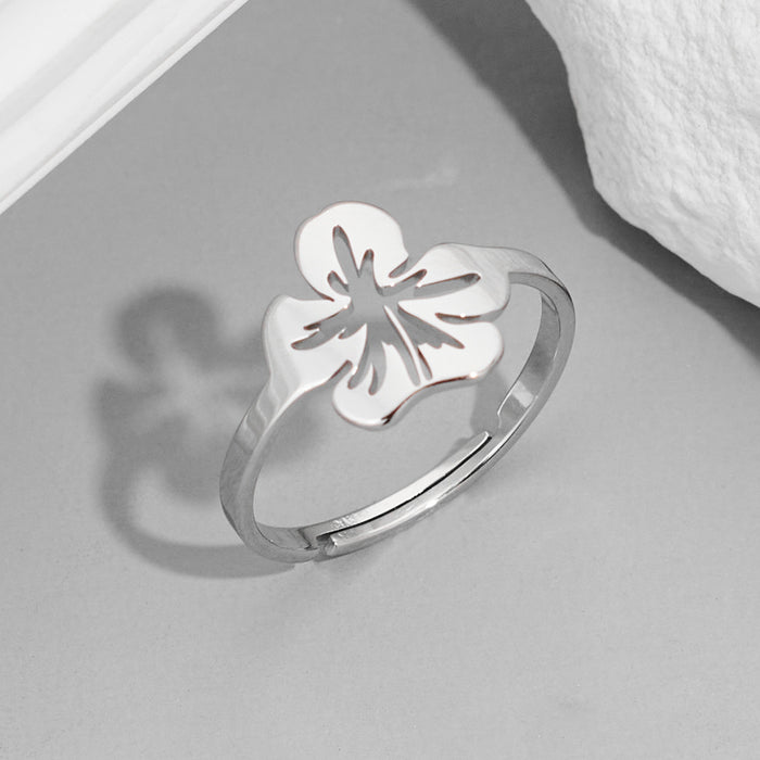 Hollow simulation flower ring, stainless steel open flower ring wholesale