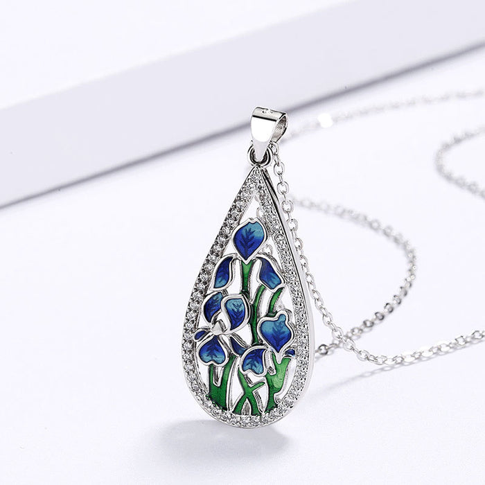 Handmade enamel dripping glue flower pendant women's necklace