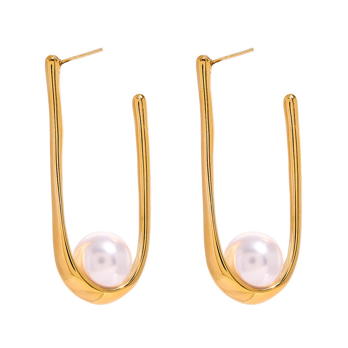 Stainless steel pearl earrings pendant niche earrings 18K gold titanium steel