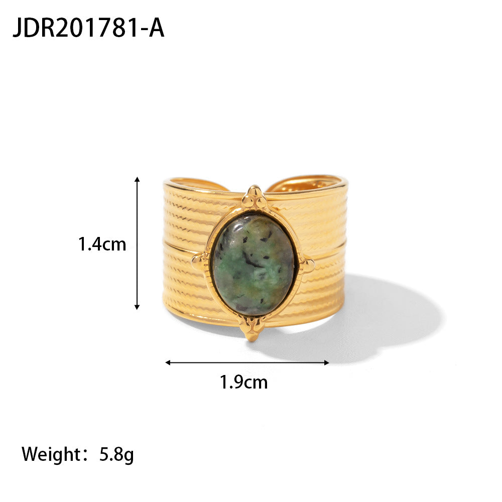 18K Gold Stainless Steel Round Zircon Ring with Weave Design