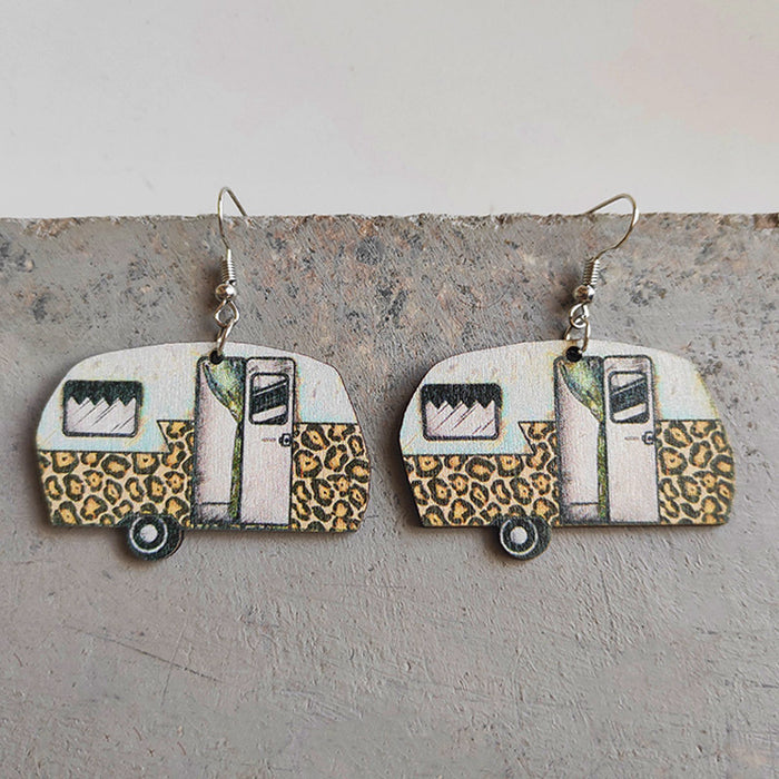 Wooden patriotic school bus earrings