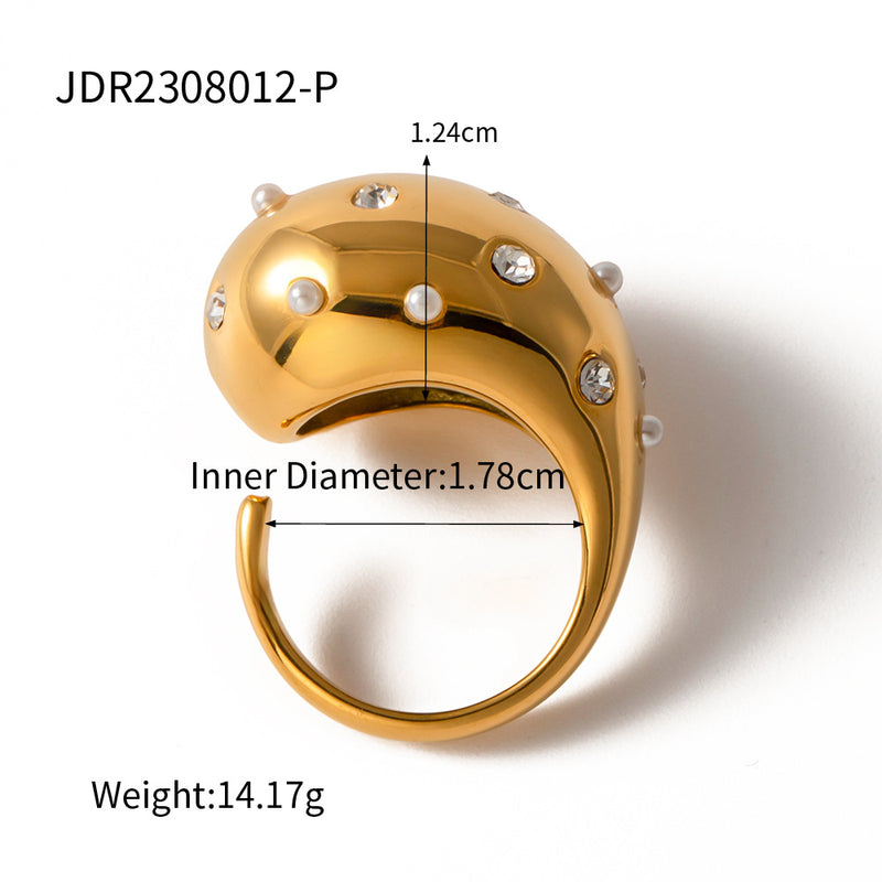 Stainless steel pearl exaggerated ring