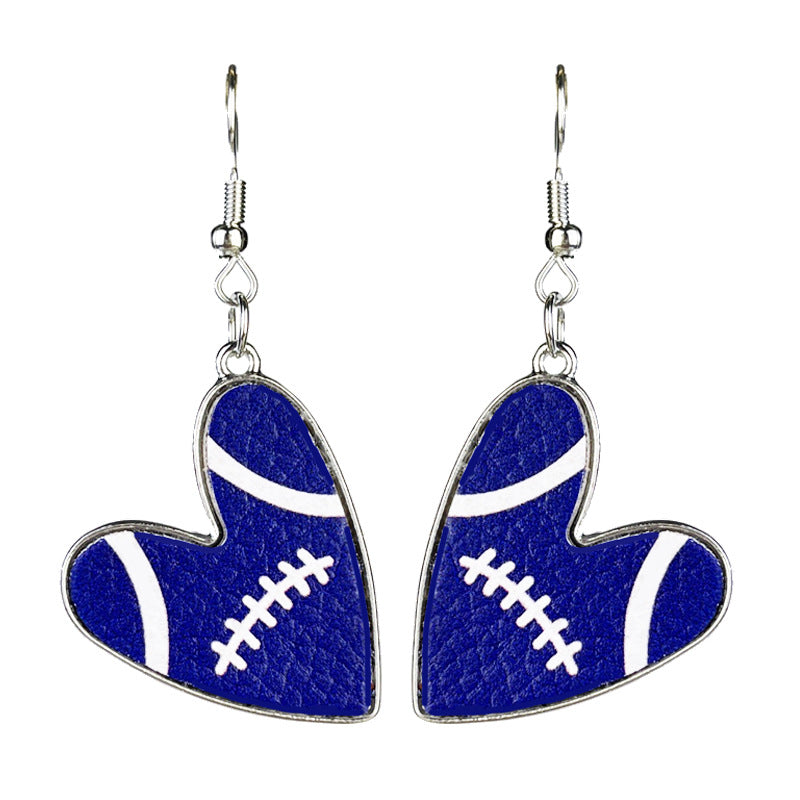 Football Heart Leather Earrings with Multicolor Football Mom Design