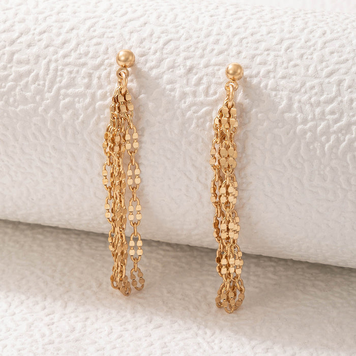 Alloy chain tassel earrings geometric simple hollow earrings