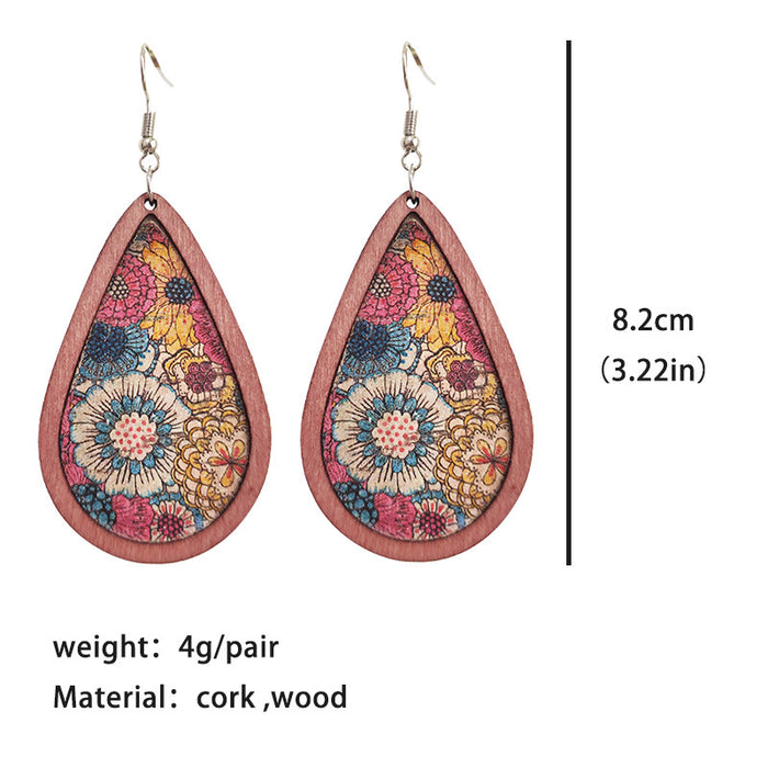 Flower water drop wooden earrings