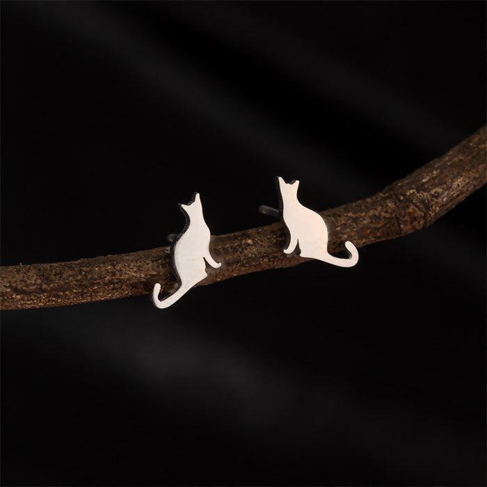 Glossy Cat Stainless Steel Stud Earrings - Simple and Elegant Animal Jewelry