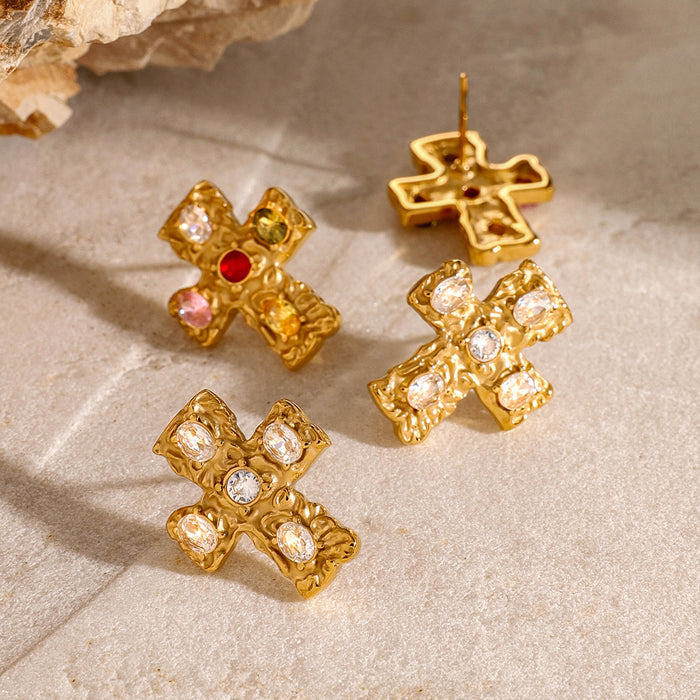 Zircon Stainless Steel Stud Earrings - Non-Fading Cross-Border Jewelry