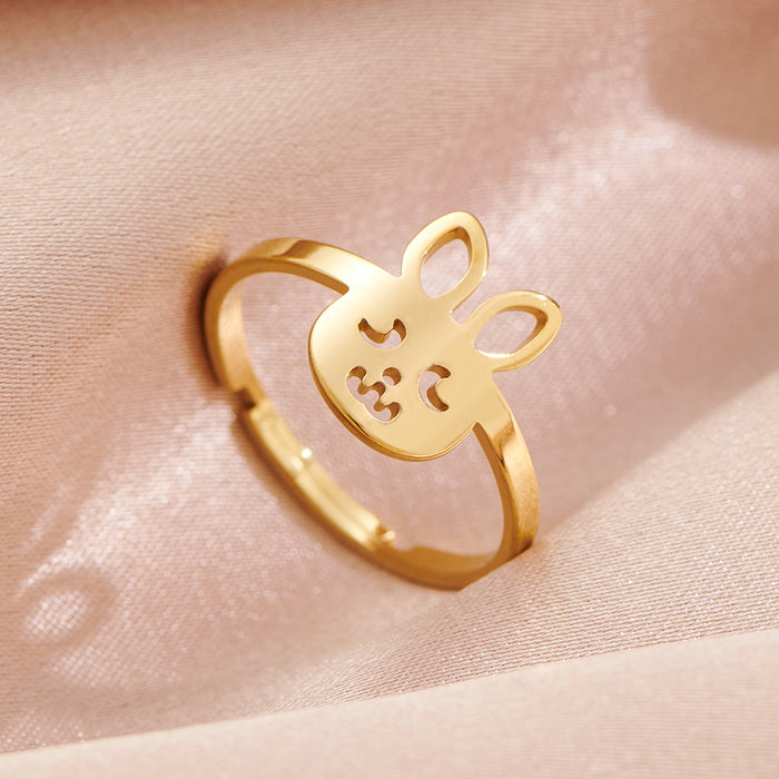 Cute zodiac rabbit ring, cartoon stainless steel animal open ring wholesale