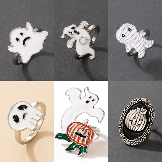 Halloween Ghost Pumpkin Face Ring