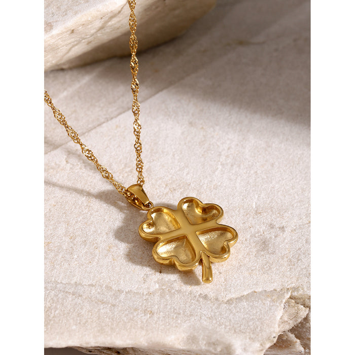 18K Gold-Plated Stainless Steel Clover Pendant Necklace - Trendy Simple Titanium Steel Jewelry for Summer