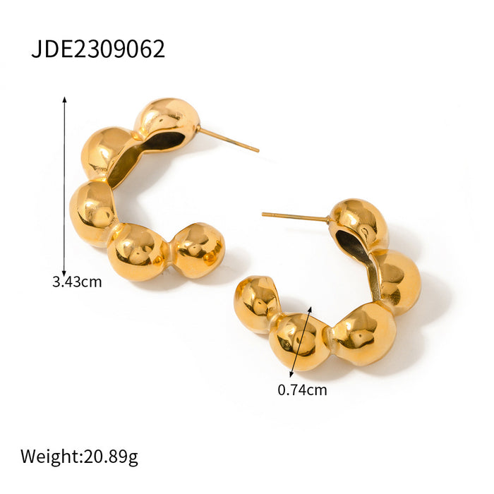 18K Gold Plated Stainless Steel Hemispherical Earrings - Stylish and Trendy Jewelry